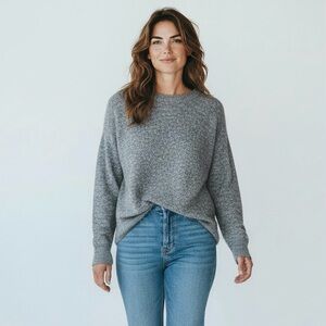 Babaton Aritzia Merino Wool & Yak Blend Heather Gray Crew Neck Sweater